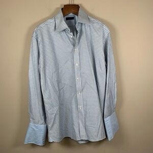 Ted Baker London Archive Blue/White Houndstooth Flip Cuff Dress Shirt 17.5